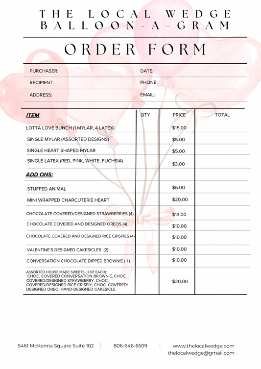 Balloon-a-gram Order Form